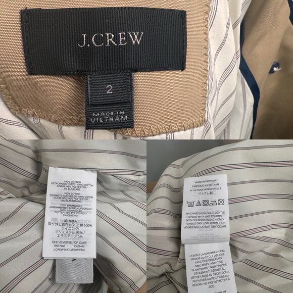 J. Crew Womens Crop Trench Coat Size 2 Tan Blue Nautical Preppy Jacket Stripes - Picture 14 of 16